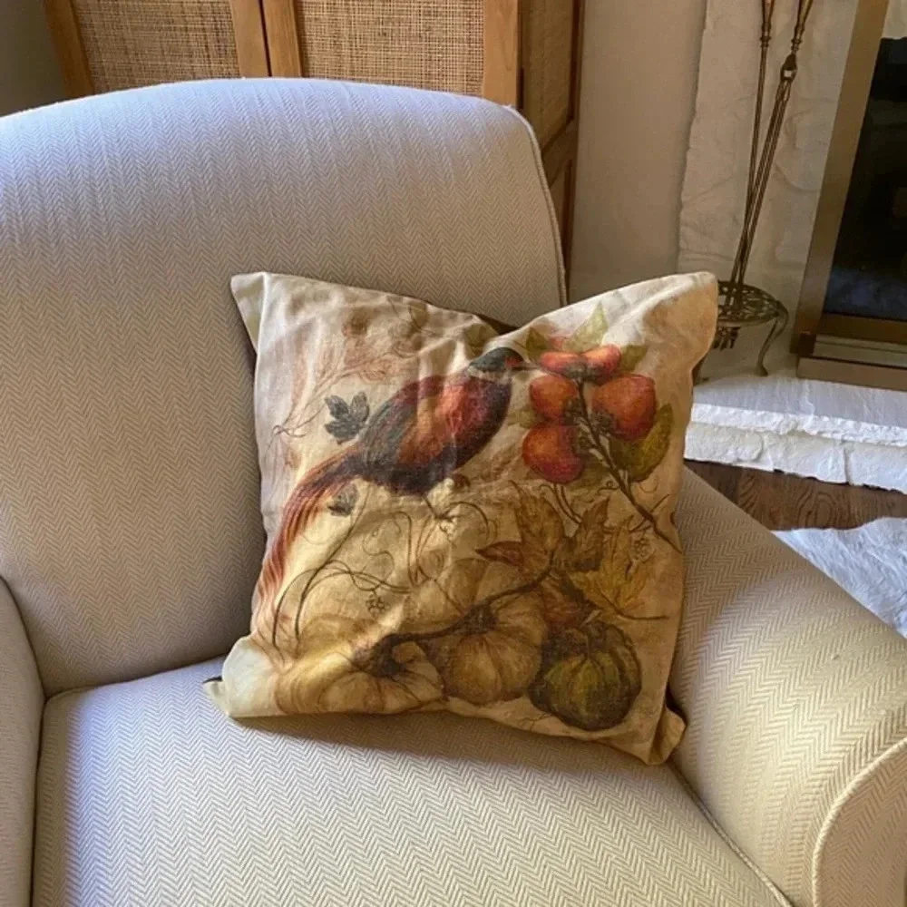 Pottery Barn Fall Pumpkin  Pheasant Print Pillow Cover